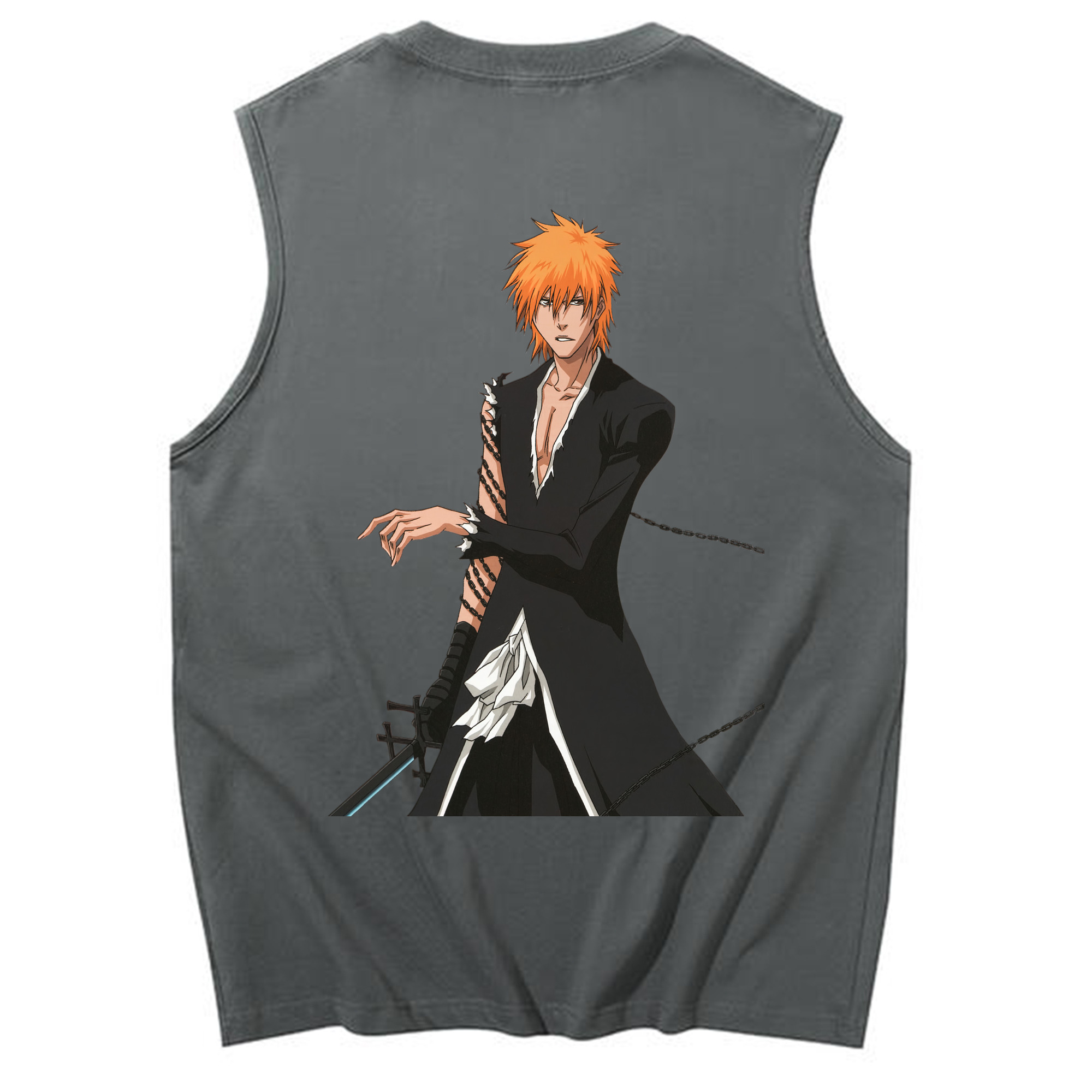 （画像用） ブリーチ 黒崎一護（くろさき いちご）BLEACH Kurosaki Ichigo コットン100％タンクトップ（背面プリント）